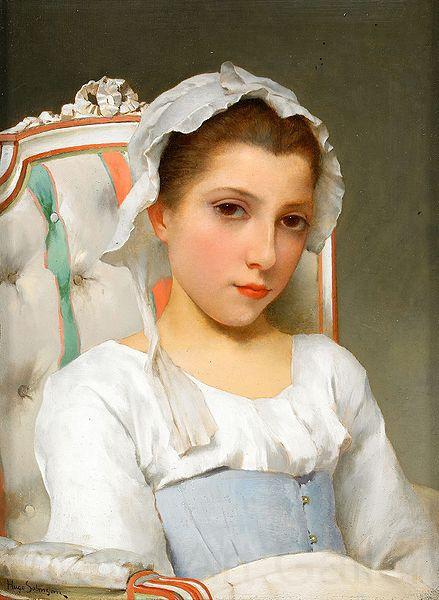 Hugo Salmson Ung fransk flicka sittande i Louis XVI Germany oil painting art